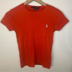 Ralph Lauren Sport Women’s Red-Orange and Blue Short Sleeve T-Shirt, Size Small